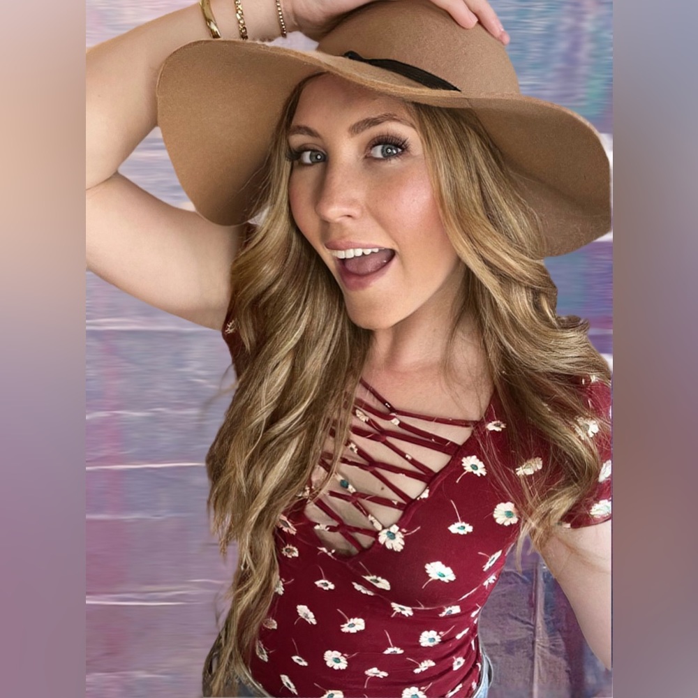 Forever 21 Burgundy Floral Crisscross Top